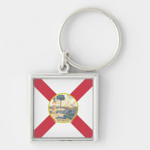 Florida Flagga: Sunshine State of Floridians Fyrkantig Silverfärgad Nyckelring
