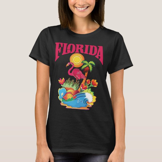 Florida Flamingo Tropisk Resa T Shirt (Framsida)