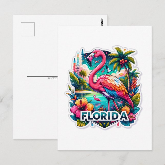 Florida, Flamingo, vykort för postkorsning (Fram/baksida)
