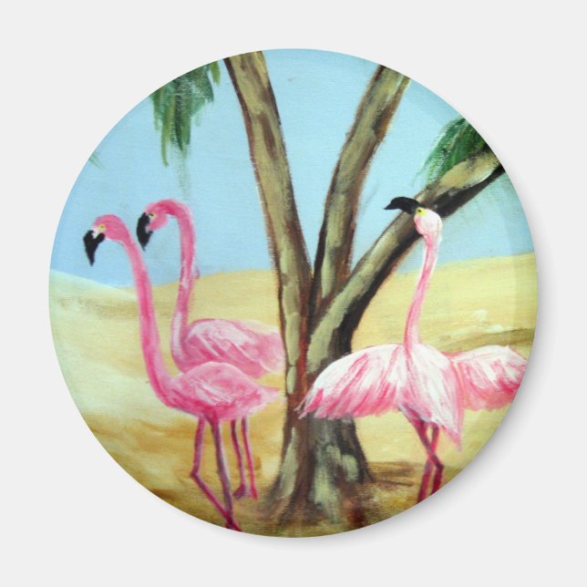 "Florida Flamingos" Round Magnet (Framsidan)
