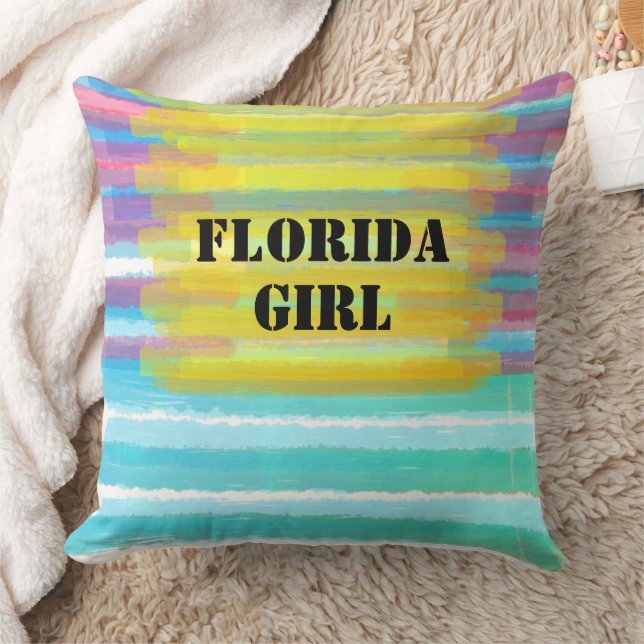 Florida Flicka Namn Turkos Rosa Akvarell Solnedgån Kudde (Filt)