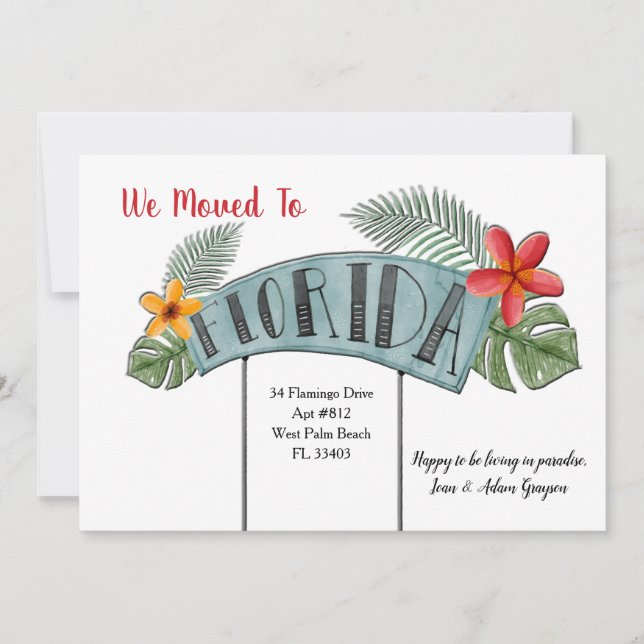 Florida Flytta Announcement Meddelande (Framsida)