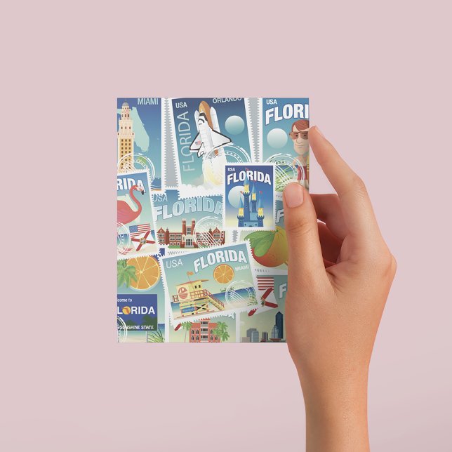 Florida Frimärke Vykort (Person holding postcard)