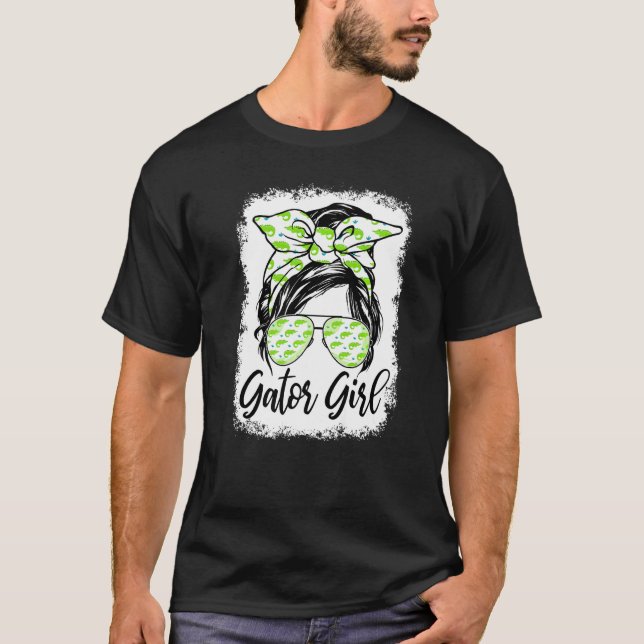 Florida Gator Girl Alligator Messy Bun Crokodile T Shirt (Framsida)