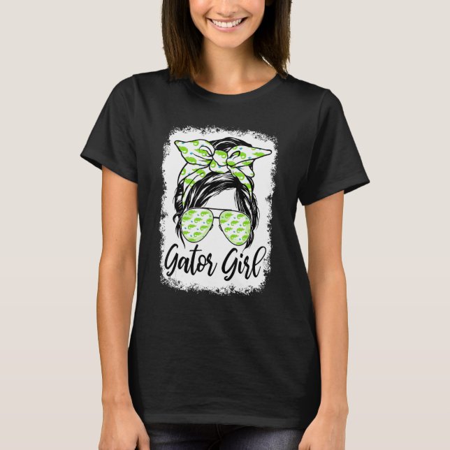 Florida Gator Girl Alligator Messy Bun Crokodile T Shirt (Framsida)