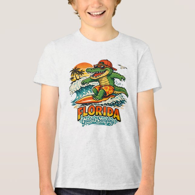 Florida Gator Surfing – Alligator Wave Rider T Shirt (Framsida)