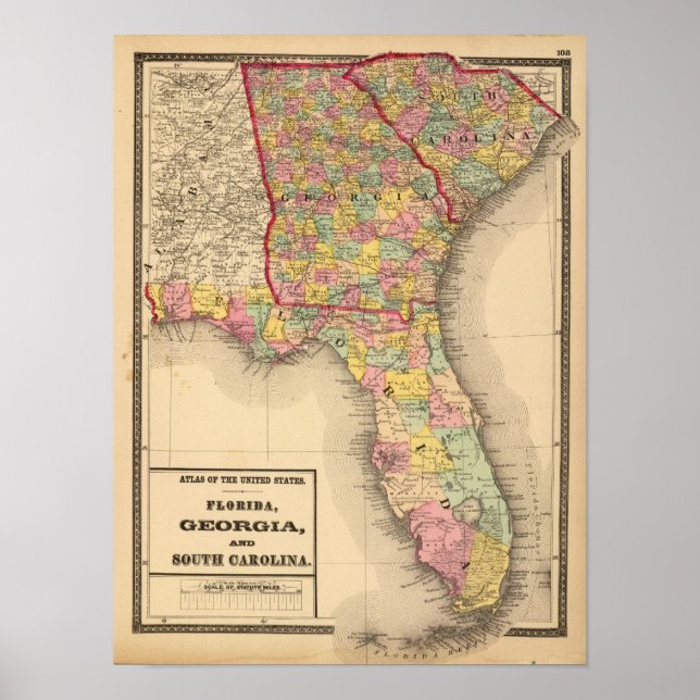 Florida, Georgia och South Carolina Poster (Framsidan)