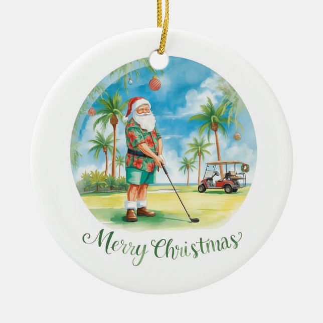 Florida Golfer Santa Golfing  Holiday  Julgransprydnad Keramik (Framsidan)