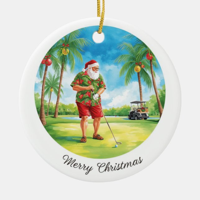 Florida Golfer Santa Golfing  Holiday  Julgransprydnad Keramik (Framsidan)