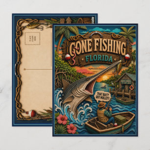 Florida Gone Fishing Långnäbbad Alligatorfisk Vykort