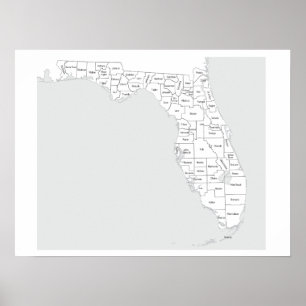 Florida-grevskapen karta med konturer och namn poster