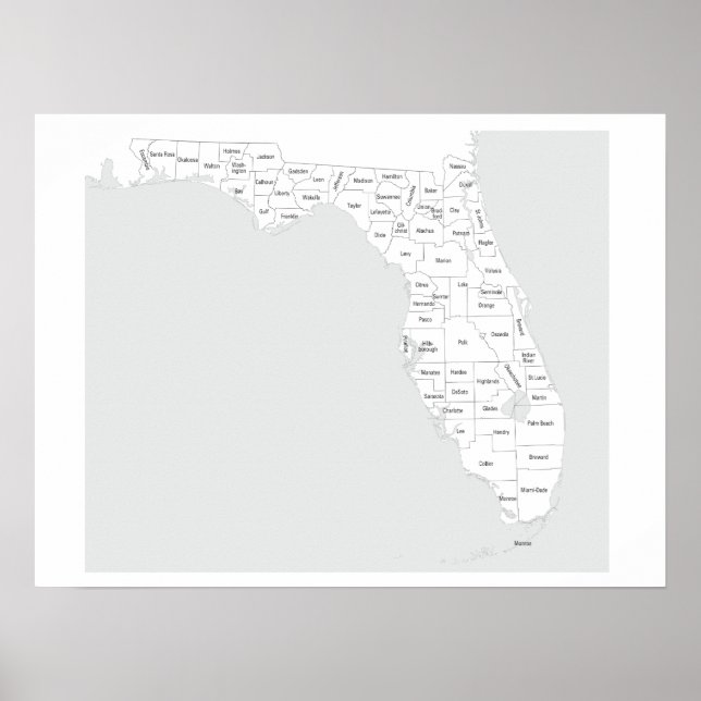Florida-grevskapen karta med konturer och namn poster (Framsidan)