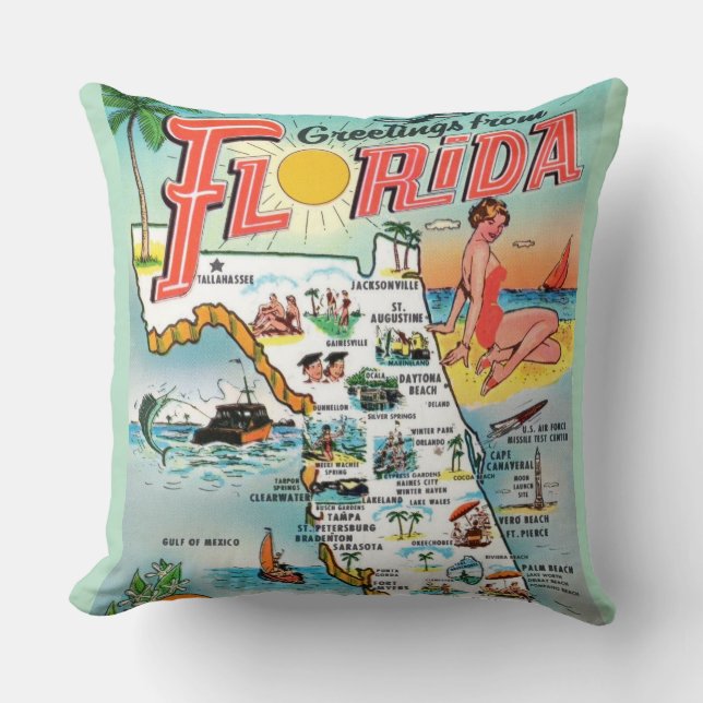 Florida Hälsning Karta Pillow Kudde (Framsida)