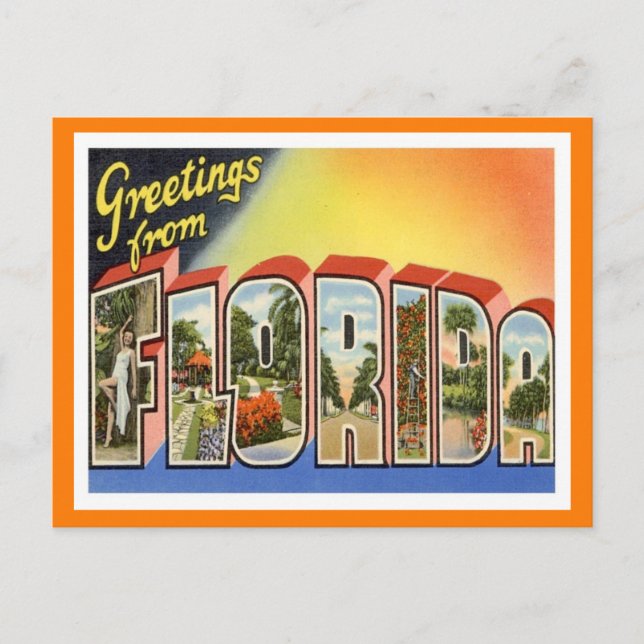 Florida Hälsning Vintage resor Vykort (Framsida)