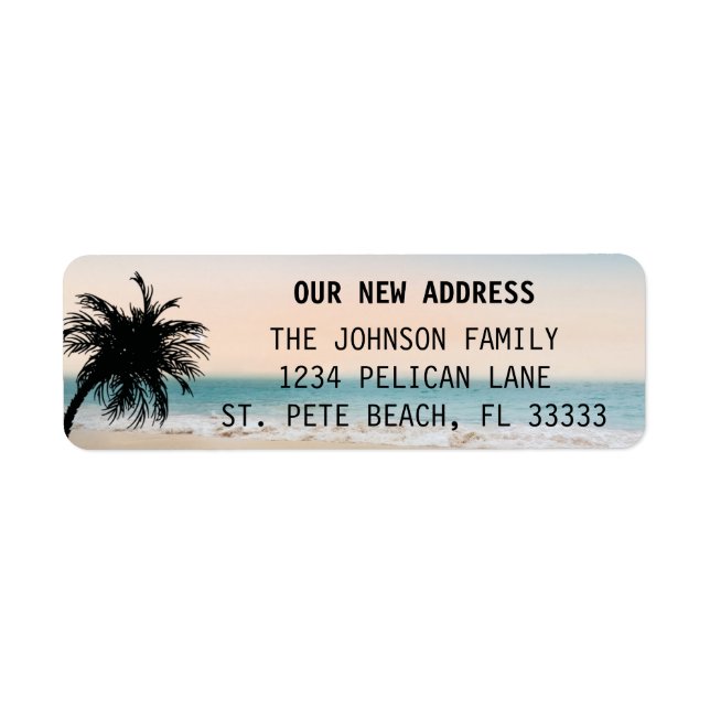 Florida Handflatan Beach Sunset New Home Returadre Returadress Etikett (Framsidan)