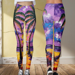 Florida Handflatan Träd Beach Tropical Legging