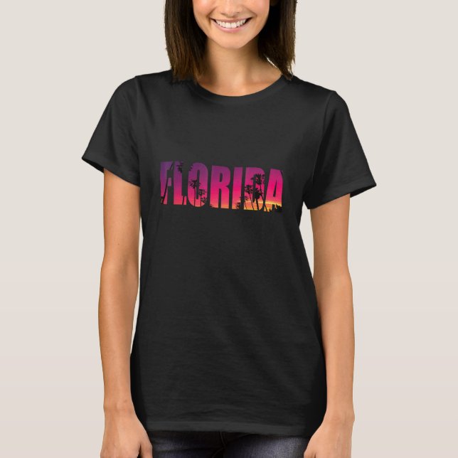 Florida Handflatan Träd Miami Beach Sunset T Shirt (Framsida)