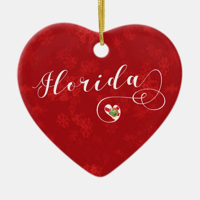 Florida Heart, Julgran Ornament, Floridian Julgransprydnad Keramik (Framsidan)