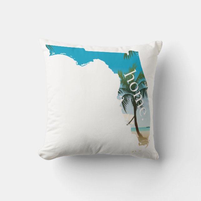 FLORIDA Hem Beach Ocean Handflatan Träd fylldes i Kudde (Framsida)