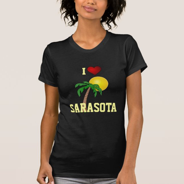 Florida: I Kärlek Sarasota handflatan träd och sol T-shirt (Framsida)