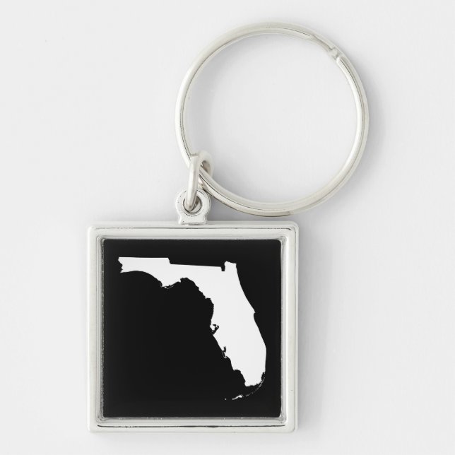 Florida i vitt och svart fyrkantig silverfärgad nyckelring (Framsidan)