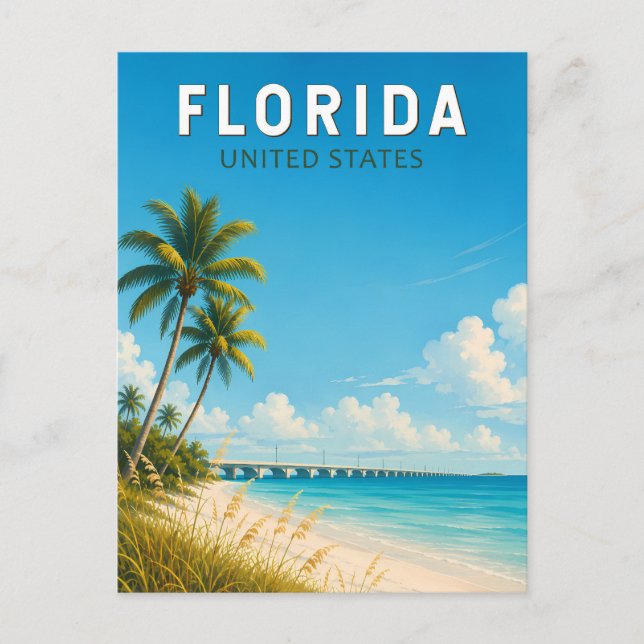 Florida Illustration Resa Konst Vintage Vykort (Framsida)