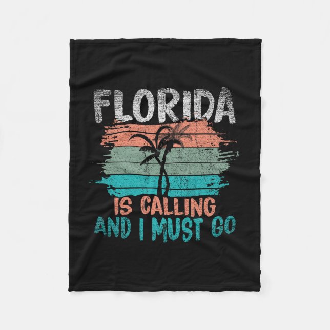 Florida Is Calling And I Must Go Retro Palm Trees  Fleecefilt (Framsidan)