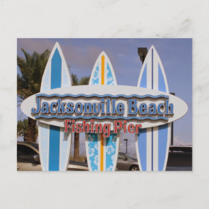 Florida: Jacksonville Beach & Fishing Pier-skylt Vykort