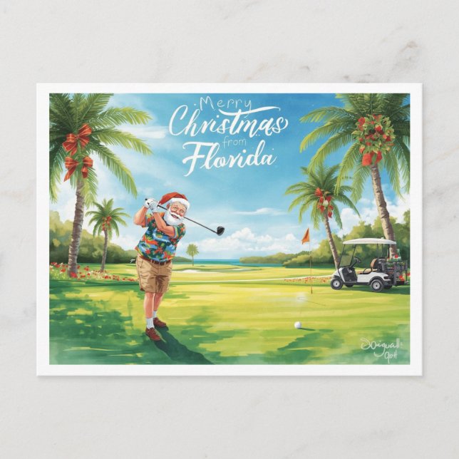 Florida jul Santa golfar  Helg Vykort (Framsida)
