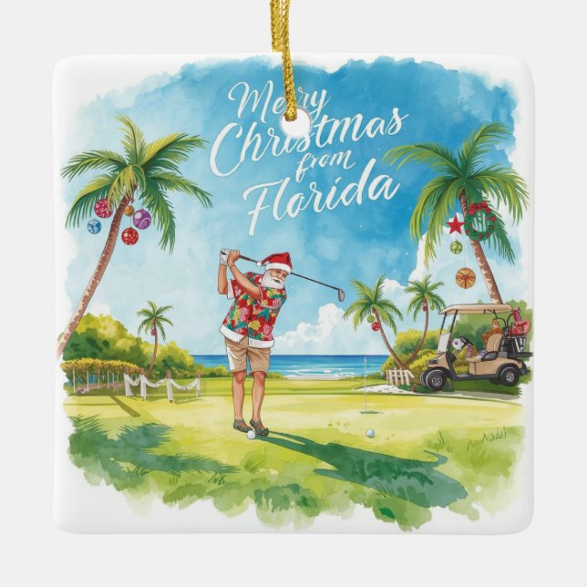Florida jul Santa golfar  Julgransprydnad Keramik (Framsida)