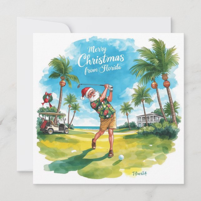 Florida jul  Santa golfar  Julkort (Framsida)