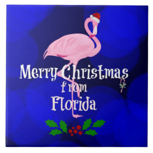 Florida-julhälsningar från Santa Flamingo Kakelplatta