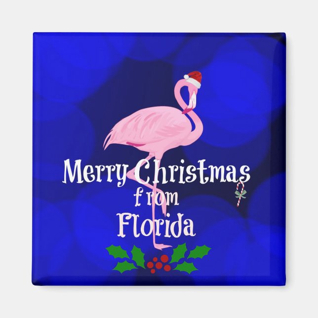 Florida-julhälsningar från Santa Flamingo Magnet (Framsidan)
