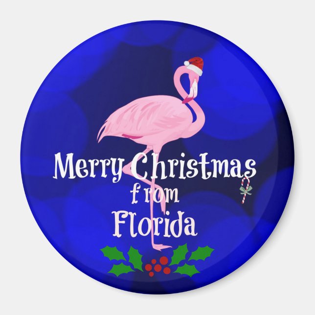 Florida-julhälsningar från Santa Flamingo Morsa Magnet (Framsidan)