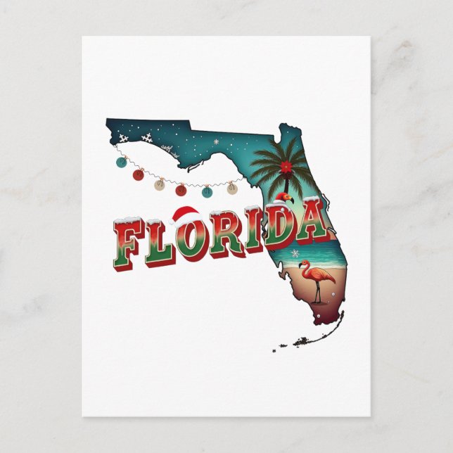 Florida-julstaten Karta Illustration Holida Helg Vykort (Framsida)