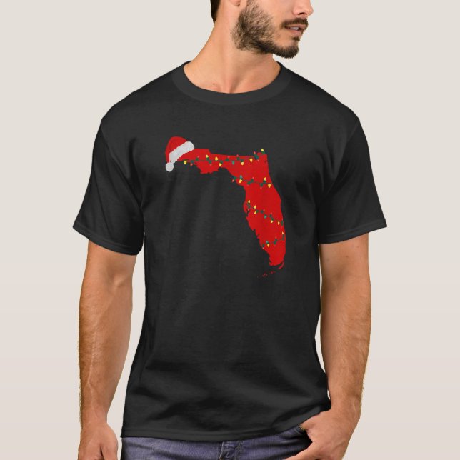 Florida-julstaten Karta Ljus Santa Hat Tropi T Shirt (Framsida)