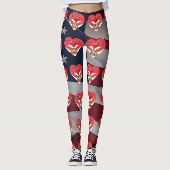 Florida Kärlek Patriotisk Flagga Roliga Leggings (Framsida)