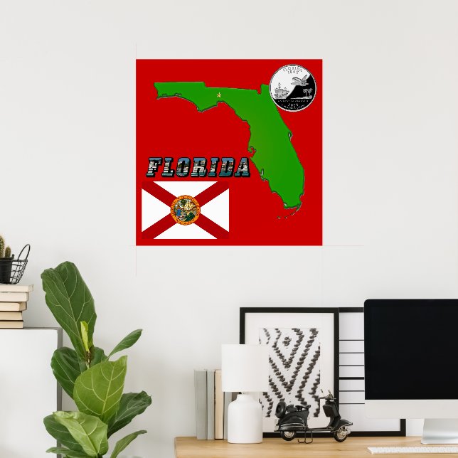 Florida Karta, Bild och Faux-kvarteret Poster (Hemmakontoret)