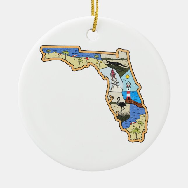 Florida Karta Jacksonville Miami Tampa Nyckel Väst Julgransprydnad Keramik (Framsidan)
