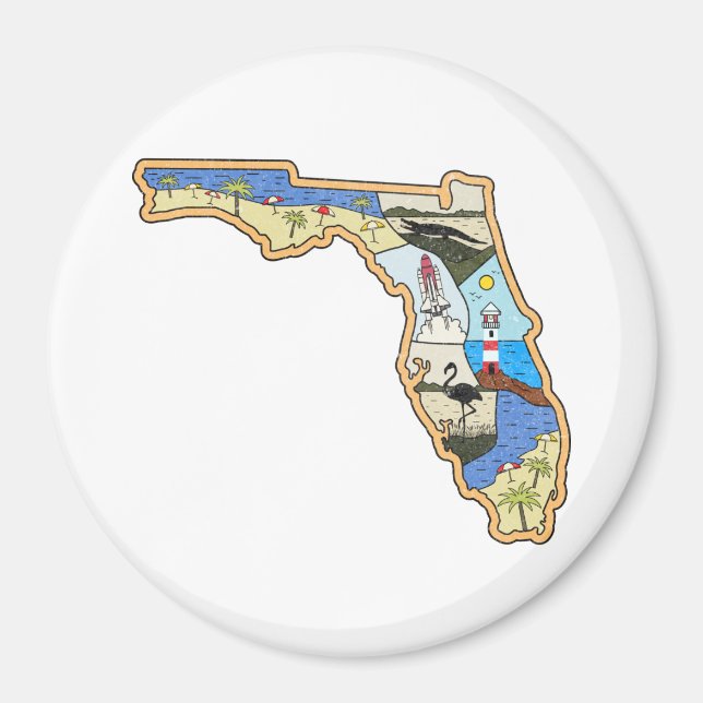 Florida Karta Jacksonville Miami Tampa Nyckel Väst Magnet (Framsidan)