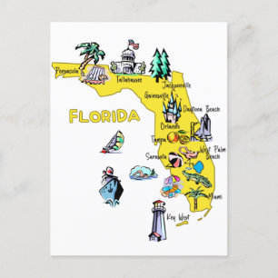 Florida karta med större städer Destinationer för Vykort