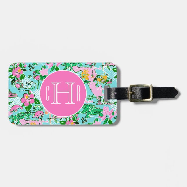 Florida Karta Preppy Handflatan Beach Mönster Mono Bagagebricka (Horisontell Framsida)