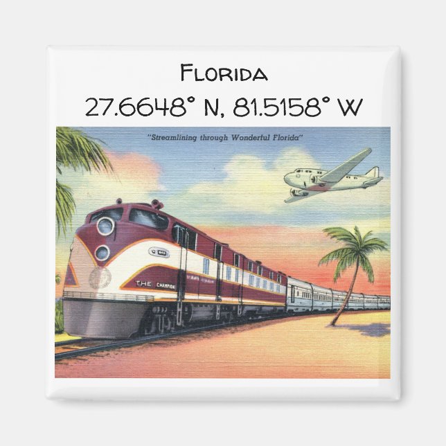 Florida Karta samordnar Vintage Stil Magnet (Framsidan)