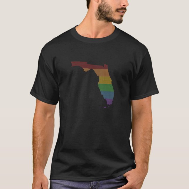 Florida Karta Shaped Rainbow Background Pride Flag T Shirt (Framsida)