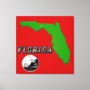 Florida Karta, Text, State Faux Quarter Kanvastryc Canvastryck