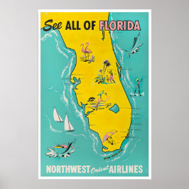 Florida Kartaffisch Reproduktion Resa Konst Retro Poster