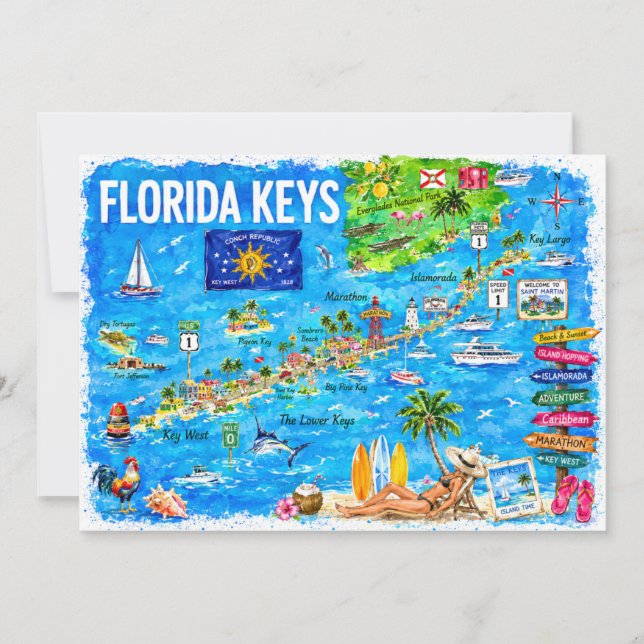 Florida Keys akvarell reskarta vykort (Framsida)