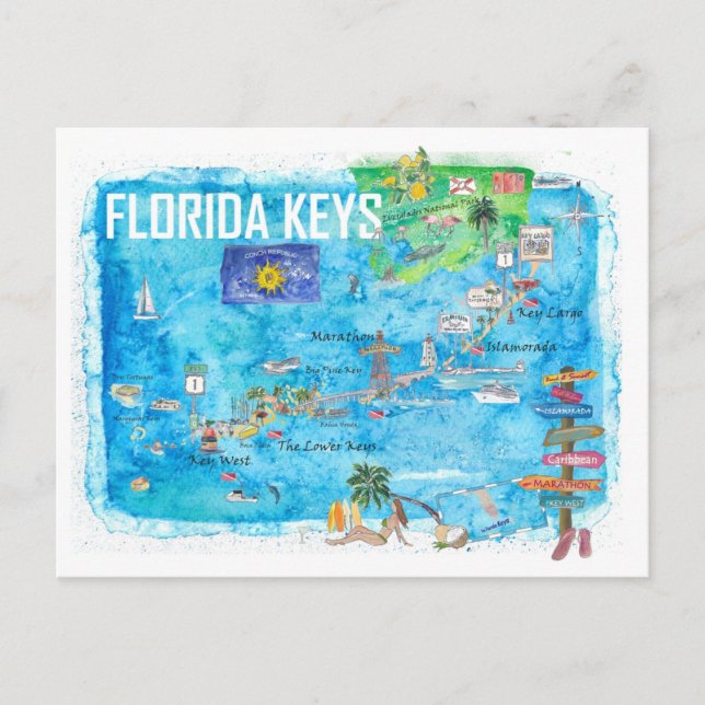 Florida Keys Key West Marathon Key Largo  Vykort (Framsida)