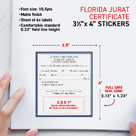FLORIDA-kompatibelt notarius juratcertifikat 3,5x4 Vinflaska Etikett