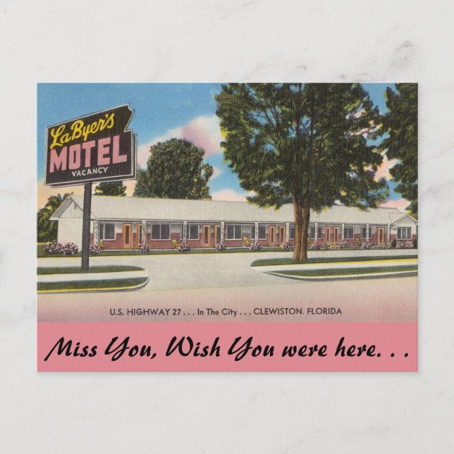 Florida, La Byers motel, Clewiston Vykort (Framsida)